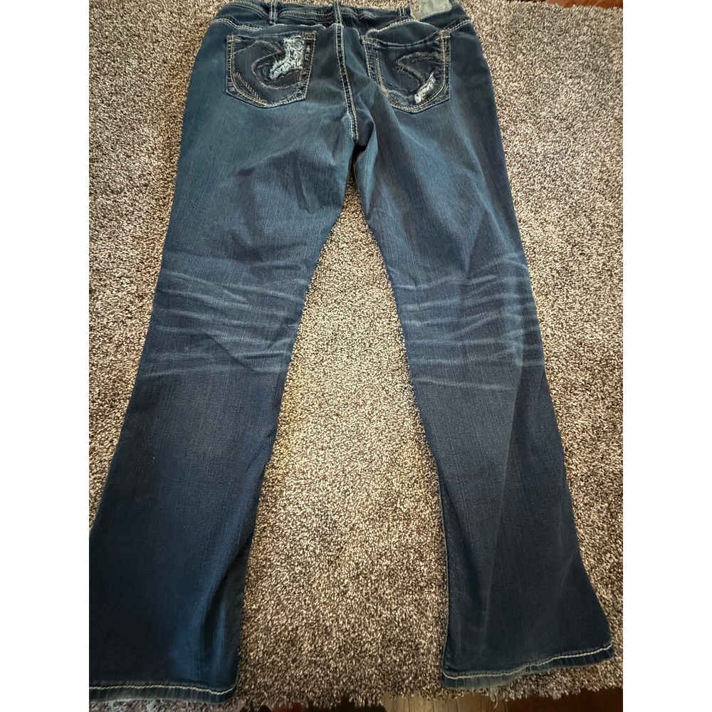 Silver Jeans Co Suki Mid Rise Bootcut Distressed Dark Wash Jeans W36 L31